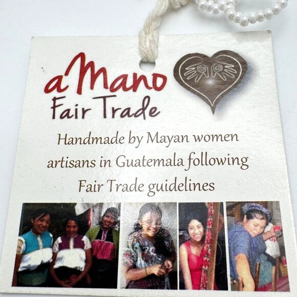 Handmade Mayan Beaded Bracelet Geometric Gold White Pattern Adjustable Closure - Picture 5 of 9